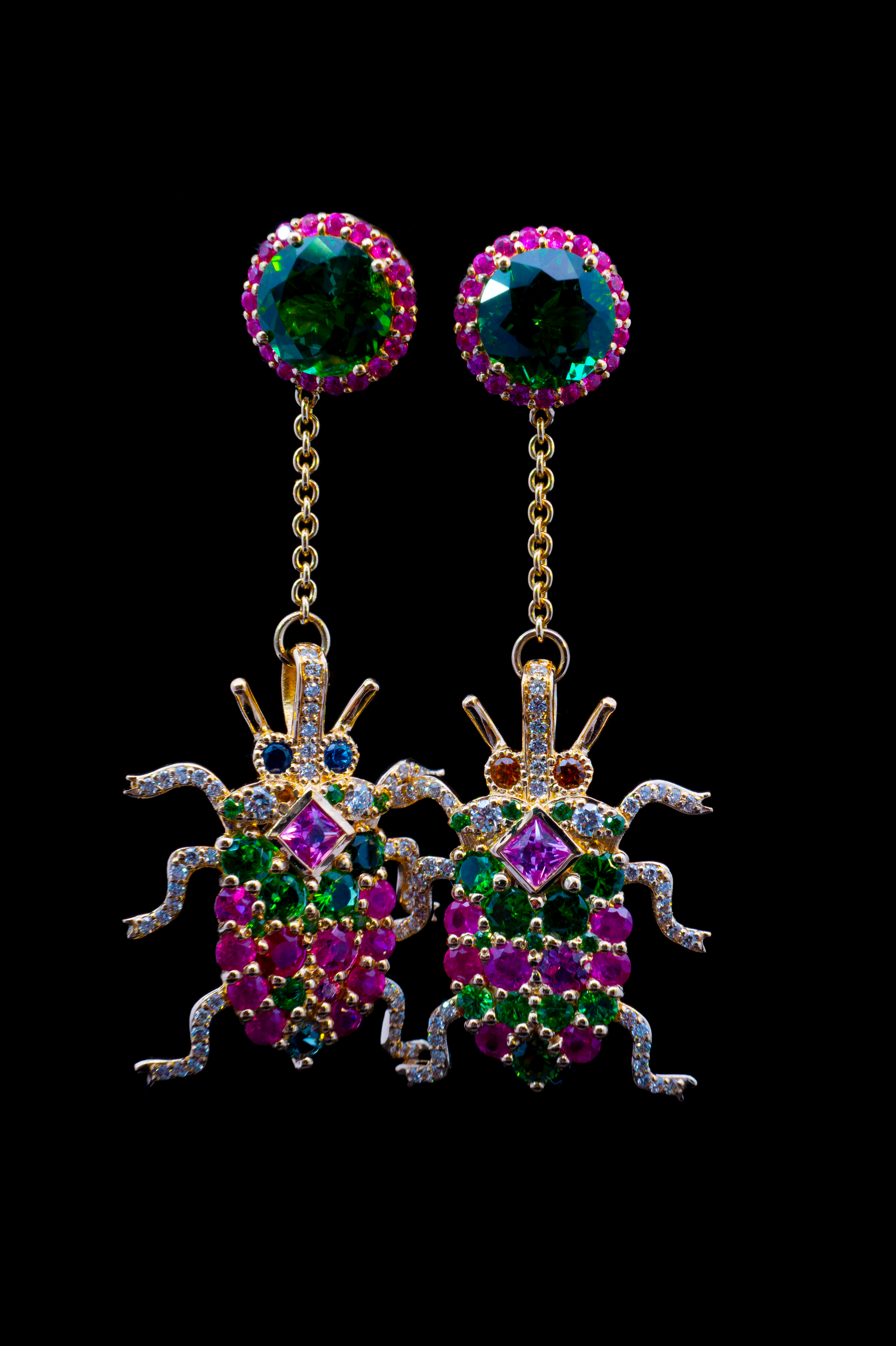 Monsieur Hatry III (Beetles) - Pink Green, single earring - Large